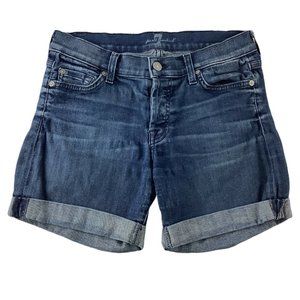 7 For All Mankind Womens Size 7 Blue Bermuda Mid-Rise Pockets Cuffed Denim